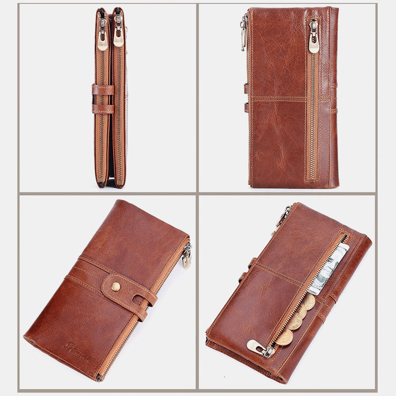 Men Genuine Leather Wallet Zipper Clutch Bag - MRSLM