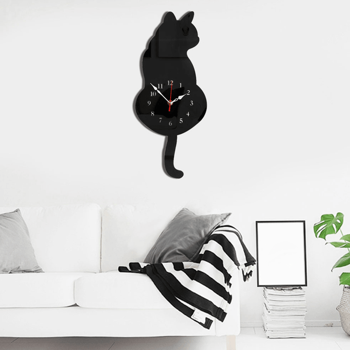 Wagging Tail Cat Design Wall Clock Kids Bedroom Wall Decoration Unique Gift Creative Cartoon Mute DIY Clock - MRSLM