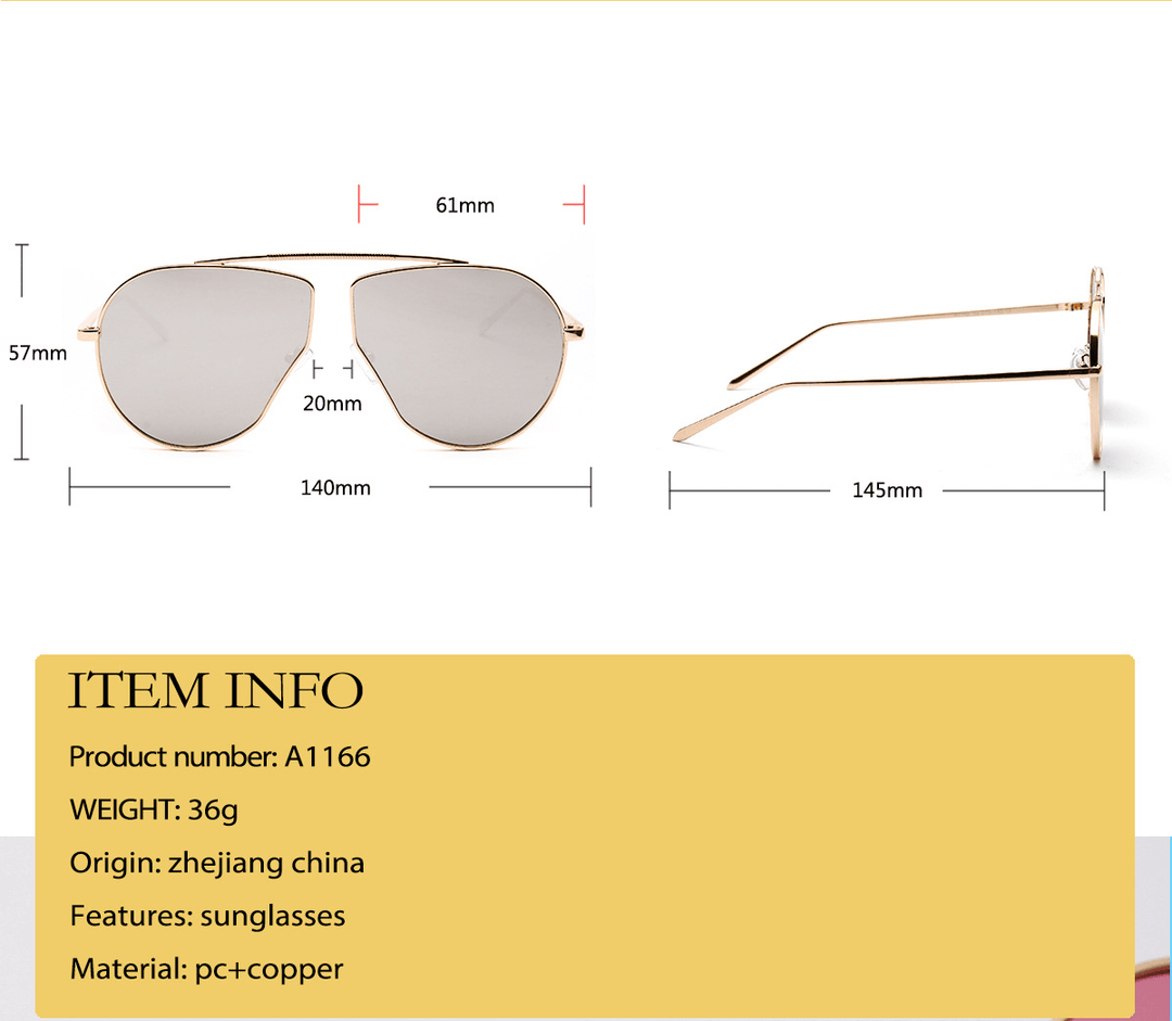 A1166 Polygonal Big Frame Sunglasses, Metal Frame Sunglasses for Women - MRSLM