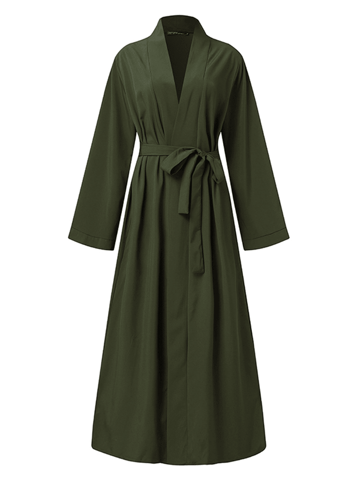 Women Vintage Solid Color Loose Casual Cardigan Abaya Kaftan Long Sleeve Robe - MRSLM