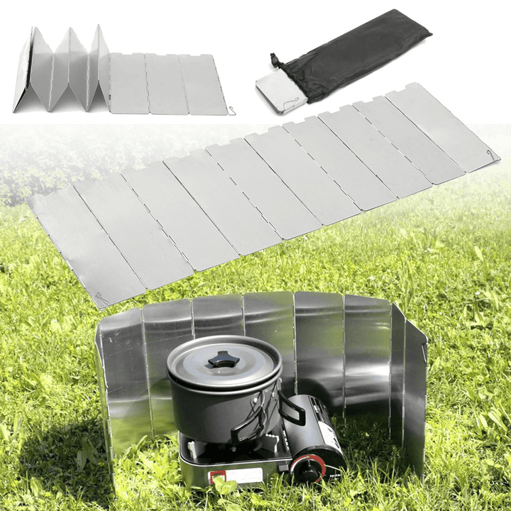 Camping 10 Plates Folding Wind Shield Picnic BBQ Cooking Gas Stove Aluminum Board Screen - MRSLM