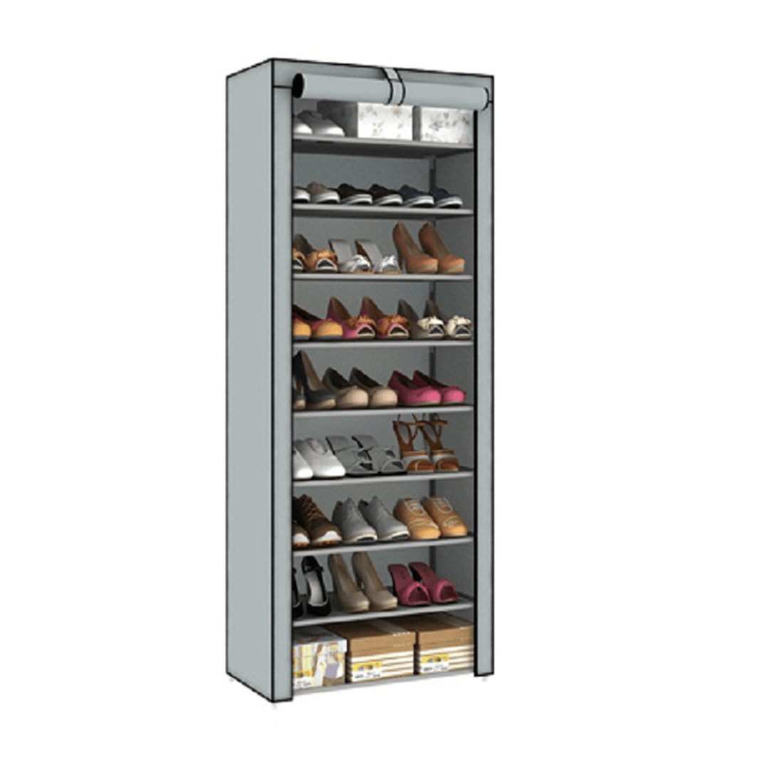 10 Tiers 9 Lattices Shoe Rack Shelf Storage Closet Organizer Cabinet with Dust Cover - MRSLM