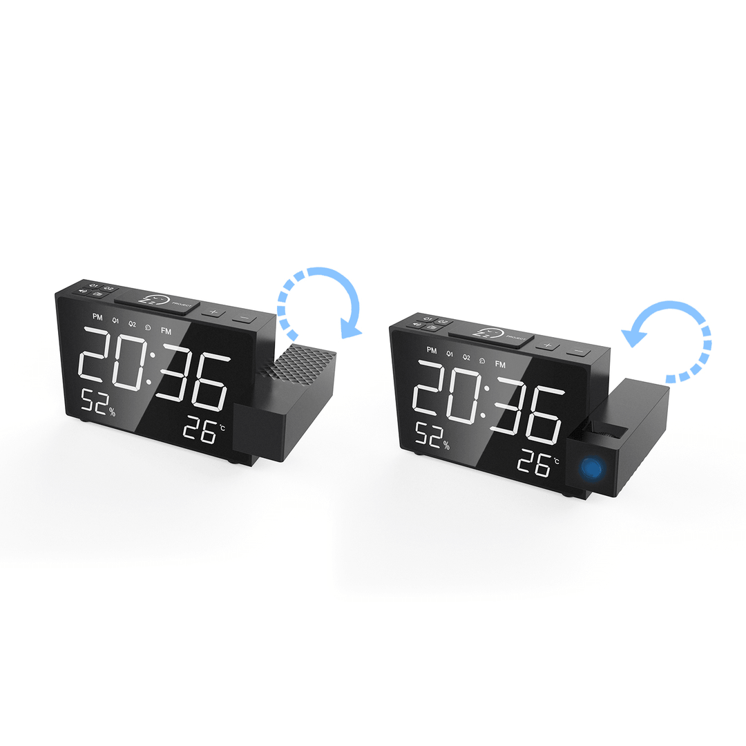 Projection Alarm Clock Digital FM Radio Dual Alarm Volume Snooze Time Humidity Temperature Display - MRSLM