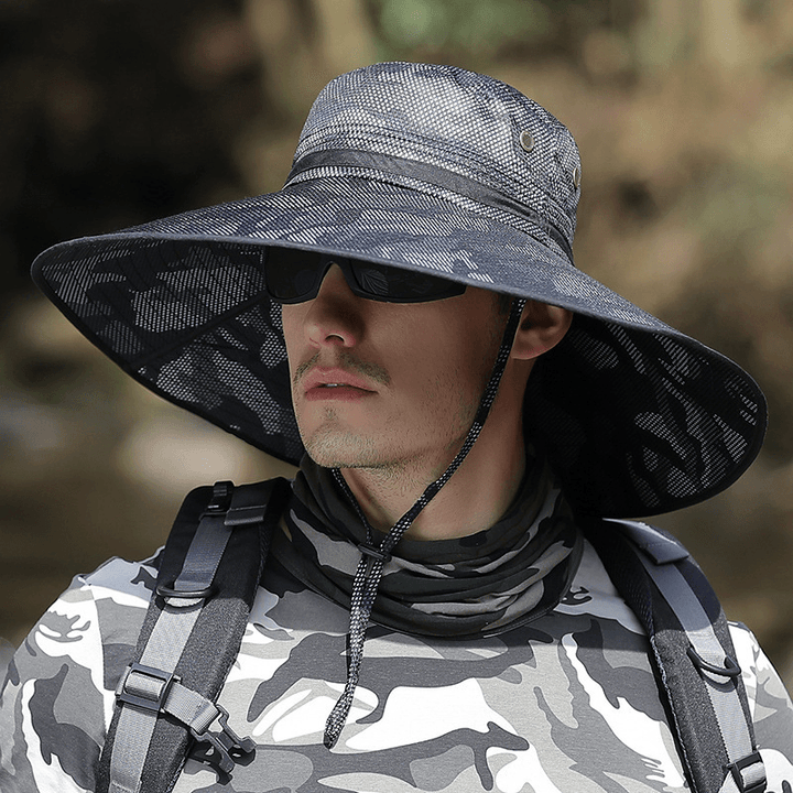 K51 Men'S Summer Hat Outdoor Sun Screen Camouflage Hiking Hats Cycling Fishing Cap Big Brim Fisherman Hat UV Protection - MRSLM