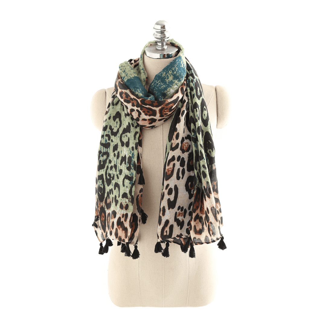 Women Gradient Leopard Print Fashion Tassel Fringe Scarf - MRSLM