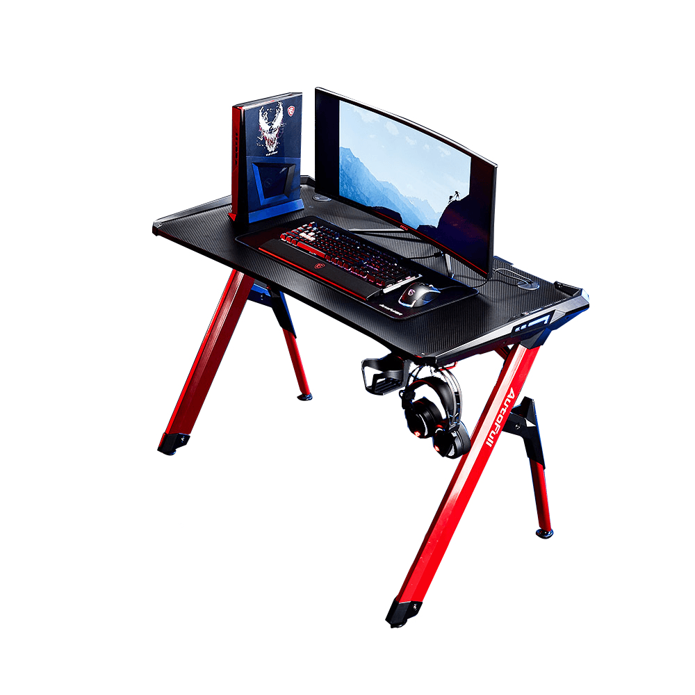Autofull Red Spider Gaming Desk Laptop Desk 47"L RGB Light Cup Holder Handle Bracket Earphone Holder Cold Rolled Steel - MRSLM