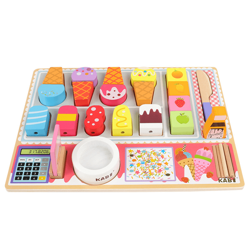 Wooden Children'S Play House Ice Cream Candy Cart Toy Little Girl Push Ice Cream Ice Cream Cart Kitchen Set - MRSLM