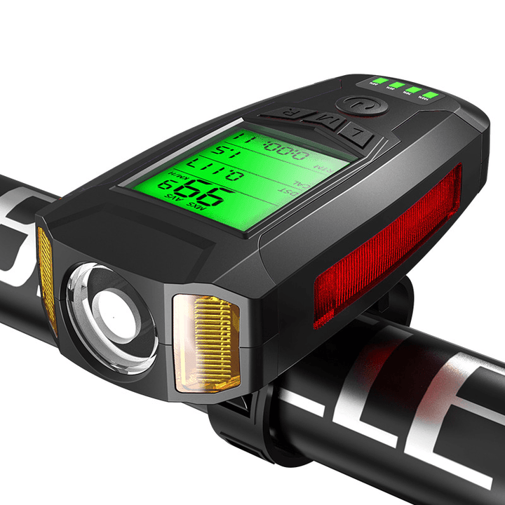 BIKIGHT 3-In-1 350LM COB Bike Light + USB Horn Lamp + Speed Meter LCD Screen 5-Modes Waterproof Bicycle Headlight with Horn - MRSLM