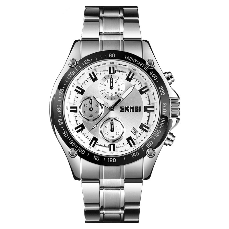 SKMEI Stainless Steel Band Men Watch Running Seconds Chronograph Waterproof Business Quartz Watch - MRSLM