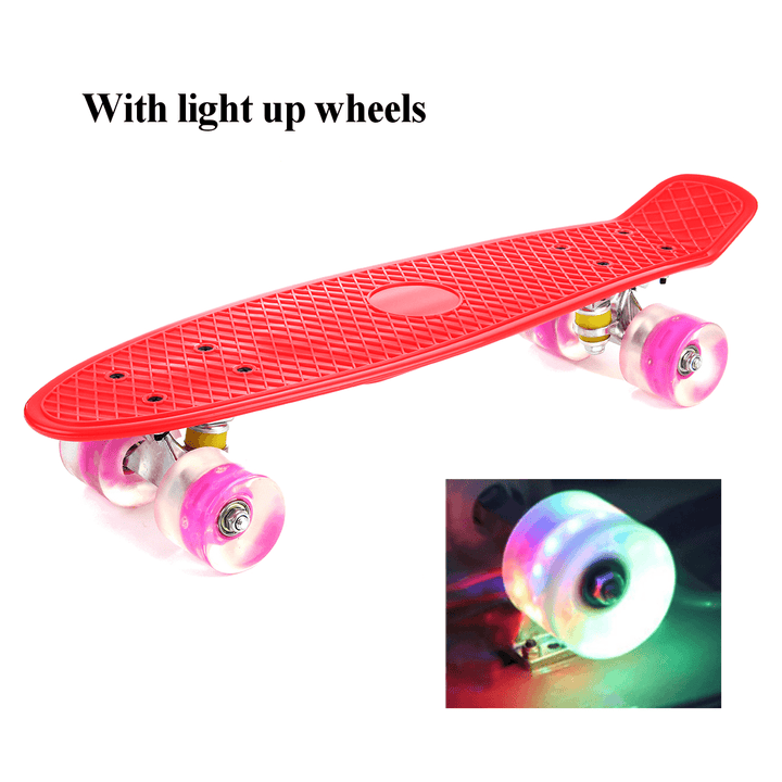 22'' LED Light up Fish Skateboard 4 PU Wheel Single Warping Board Teenagers Kids Skateboard - MRSLM