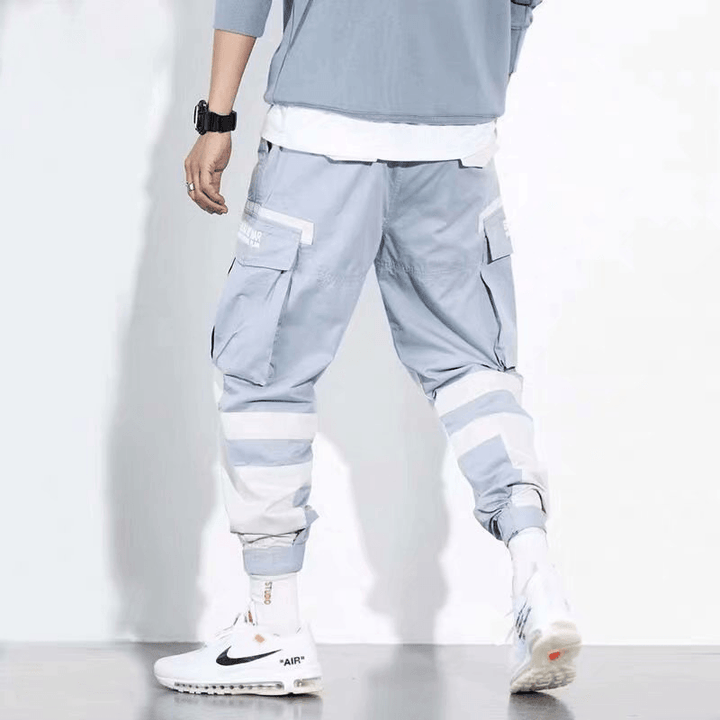 Stitching Contrast Color Hip-Hop Overalls Men'S Trend Loose and Wild Tie-Footed National Tide Casual Harem Pants - MRSLM