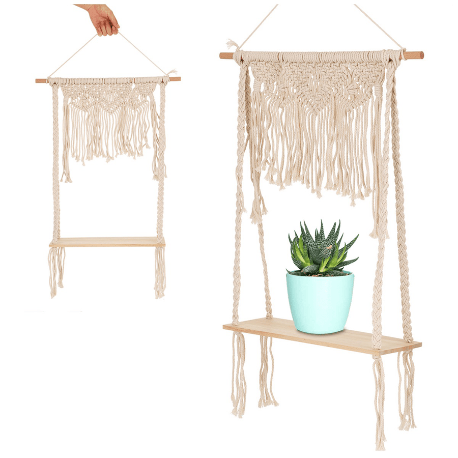 Woven Macrame Boho Plant Hanger Holder Tapestry Wall Hanging Art for Home Wall Storage Decor - MRSLM