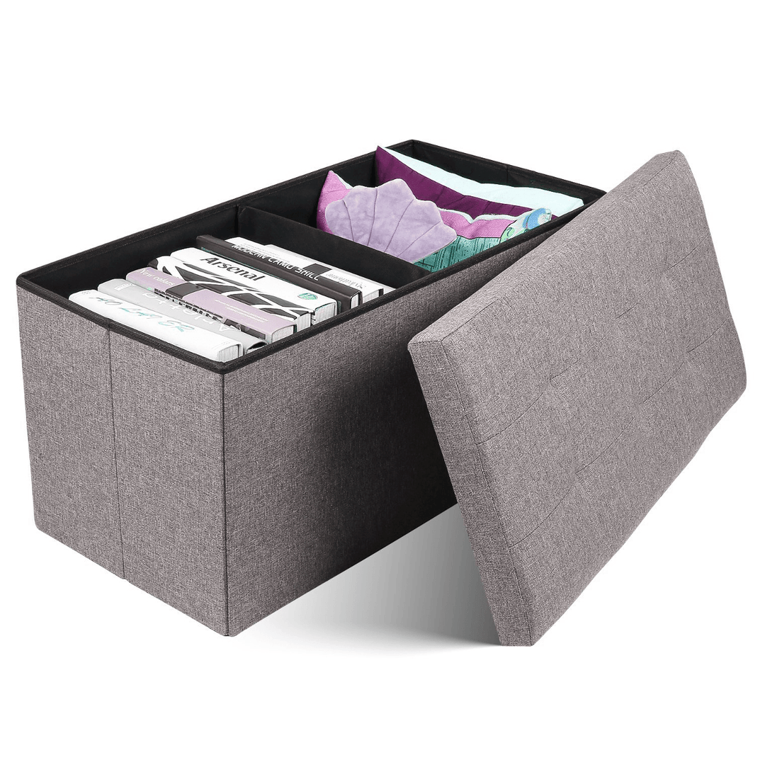 Folding Storage Ottoman Chair Seat Stool Chest Toy Storage Box Linen Look - MRSLM