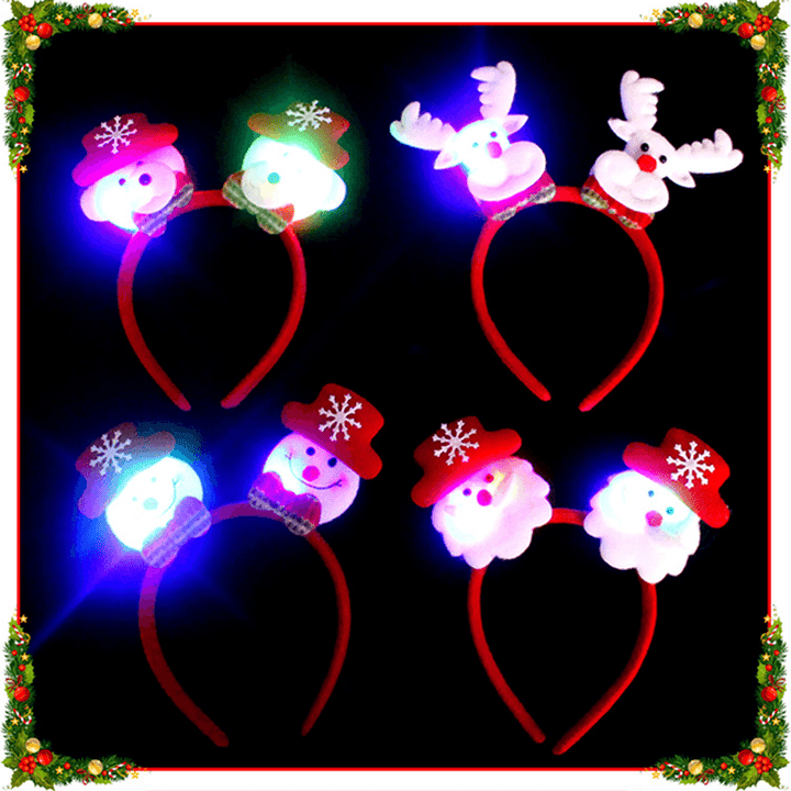 Flashing Double-Heads Christmas Head Clasp Headbrand Christmas Hair Hoop Christmas Party Supplies - MRSLM