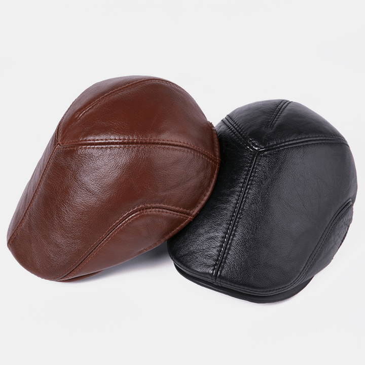 First Layer Cowhide Leather Hat Men'S Fashion Beret Hats Beret Caps - MRSLM