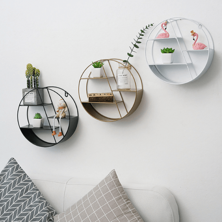 Iron round Grid Shelf Shelves Combination Wall Hanging Rack Storage Bedroom Home Decorations - MRSLM