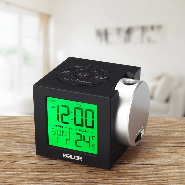 Digital LED Projection Alarm Clock Thermometer Snooze Weather Function 7 Color - MRSLM