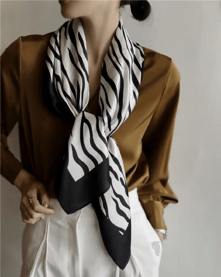 Women'S Zebra Print Silk Square Scarf Mulberry Silk Crepe Satin Satin Silk Scarf - MRSLM