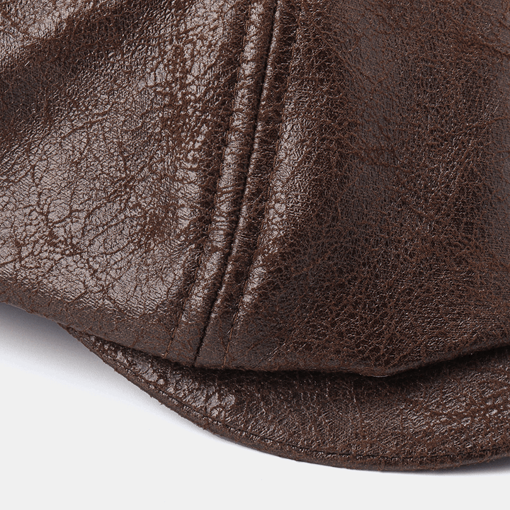 Men Cracked PU Leather Newsboy Hat Retro Beret Caps - MRSLM