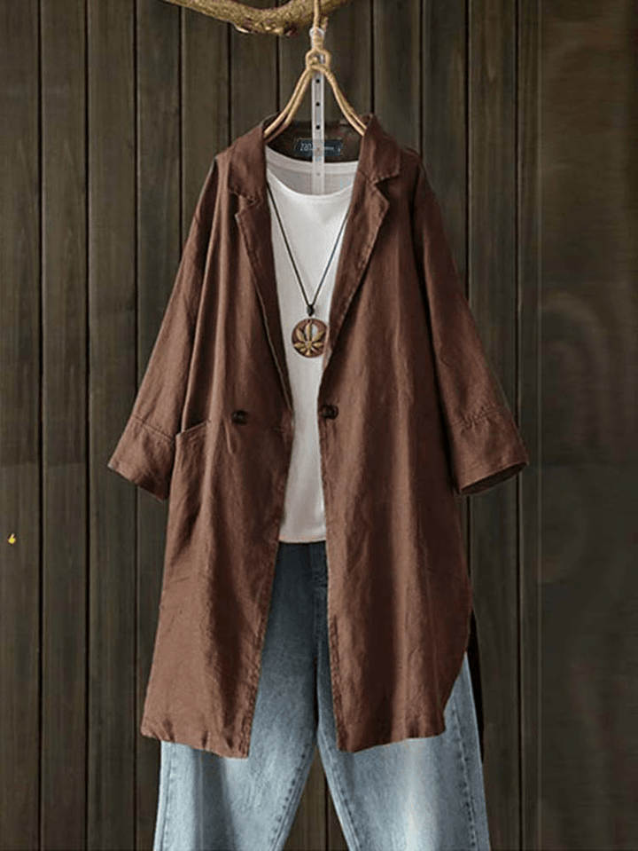 Women Pure Color Cotton Buttons 3/4 Sleeve Coats - MRSLM