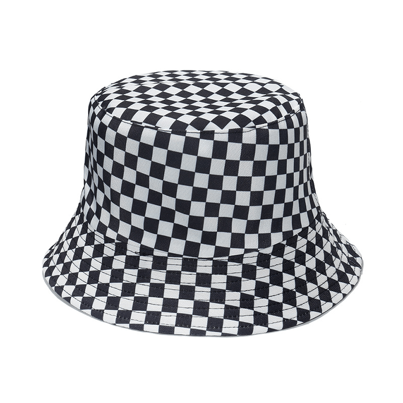 Fashion Personality Black and White Checkerboard Plaid Fisherman Hat - MRSLM