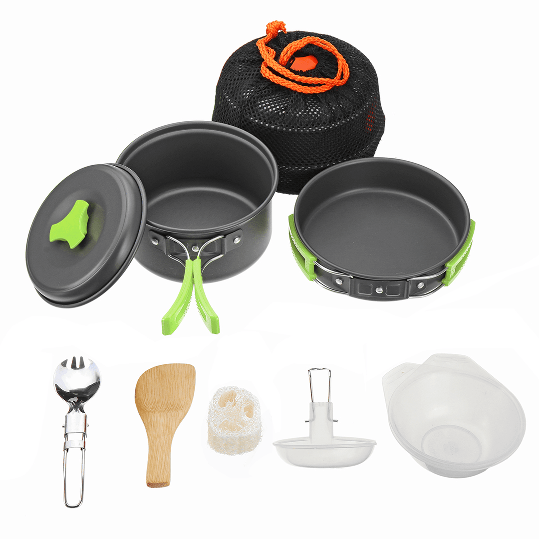 8 PCS Picnic BBQ Cooking Set 1-2 People Non-Stick Pots Pans Bowls Outdoor Camping Cookware Kit - MRSLM