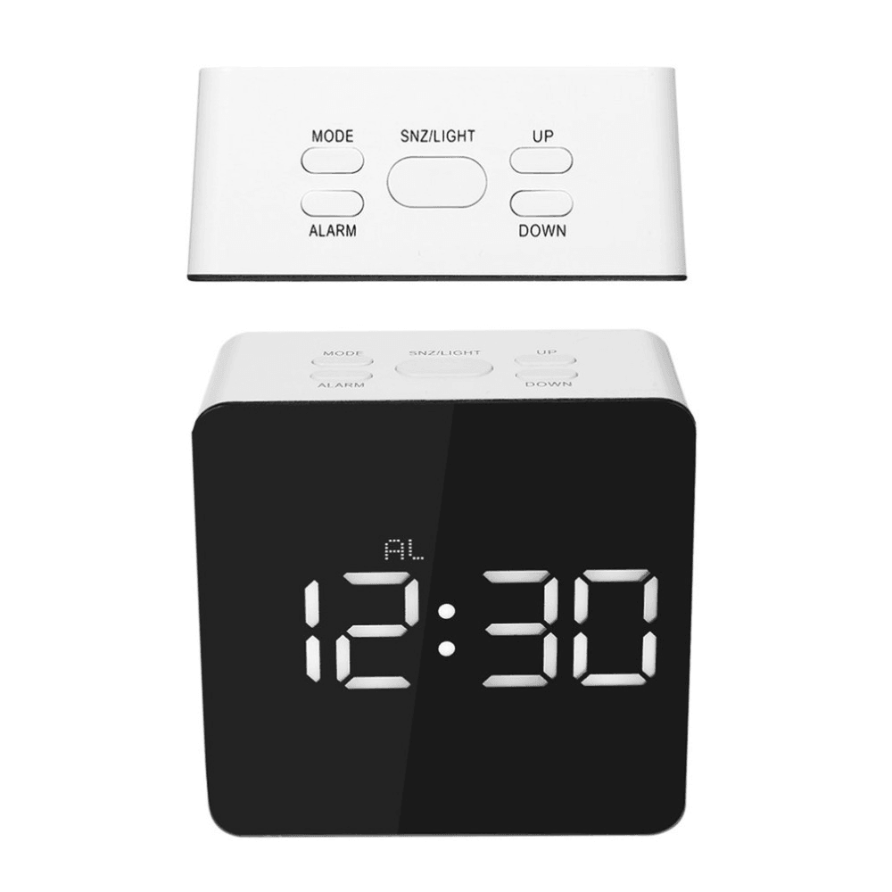 HC-29 USB Charging Digital Mirror Cube LED Night Mode Snooze Function Thermometer Alarm Clock - MRSLM