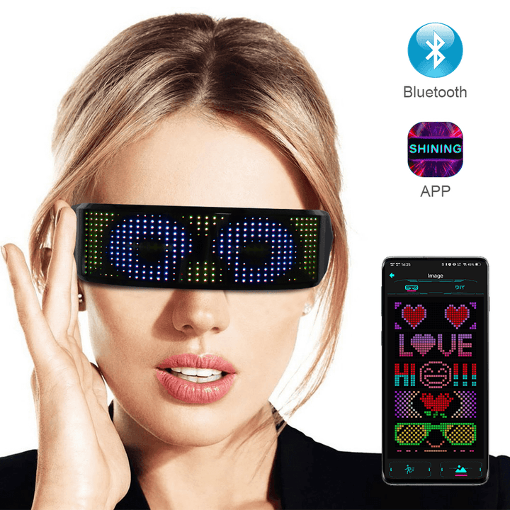 APP Contro LED Shinning Glasses USB Rechargeable Full Color Wireless Music Dynamic Patterns Unisex Glowing Luminous Glasses for Party Bars - MRSLM