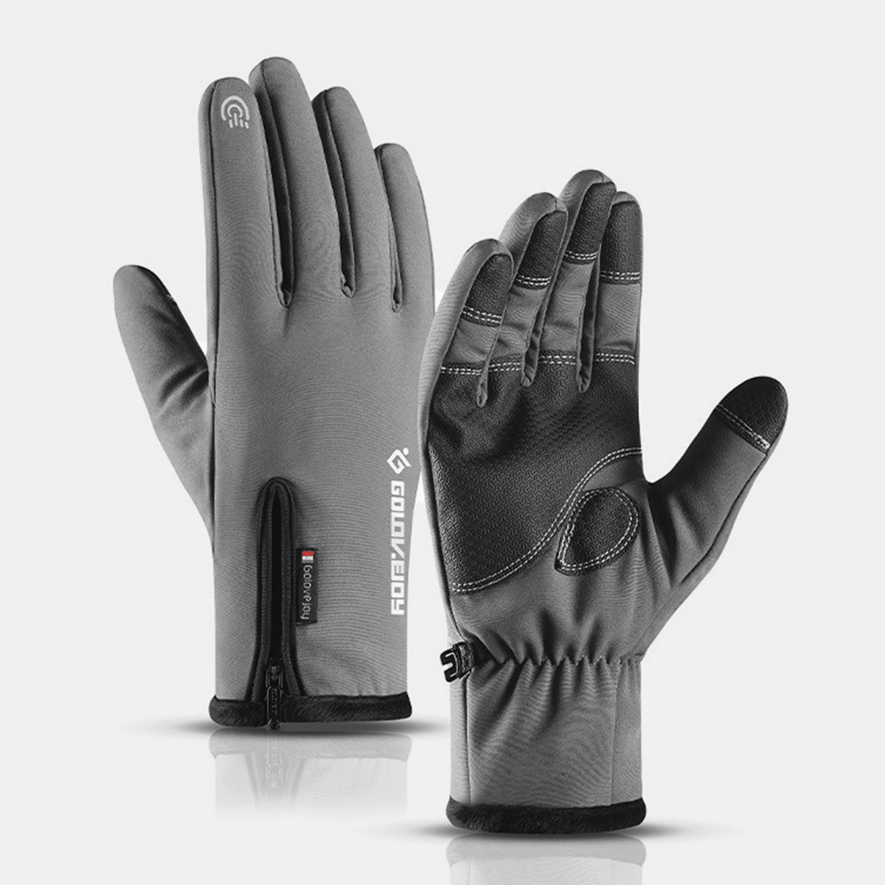 Unisex Outdoor Sports plus Velvet Thicken Windproof Cold Proctection Warm Zipper Touch Screen Gloves Winter Riding Mountaineering Ski Gloves - MRSLM