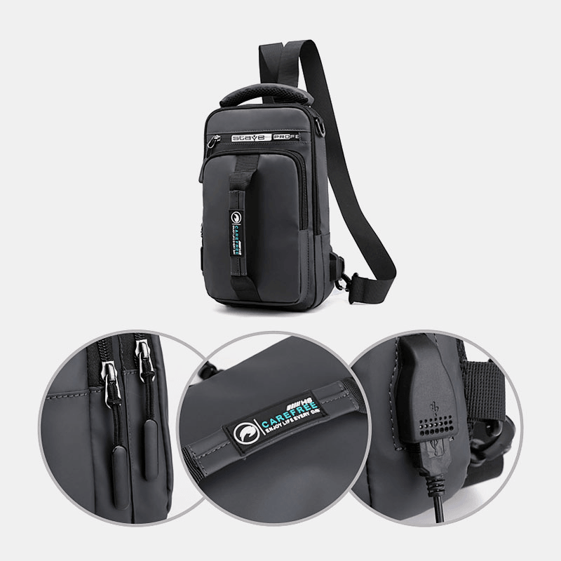 Men Nylon USB Charging Casual Outdoor Brief Chest Bag Shoulder Bag Backpack - MRSLM