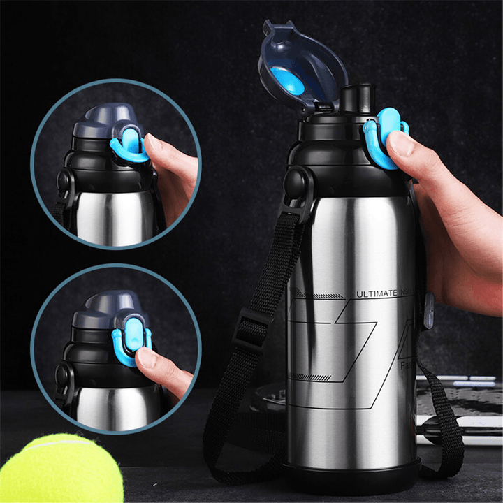 800ML Sports Stainless Steel Water Bottle with Strap Insulated Cup Thermal Vacuum Flask - MRSLM