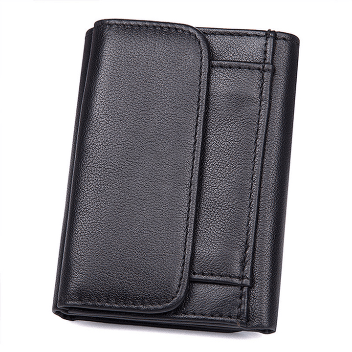 9 Card Slots Men Genuine Leather RFID Blocking Secure Wallet Minimalist Classic Card Holder - MRSLM