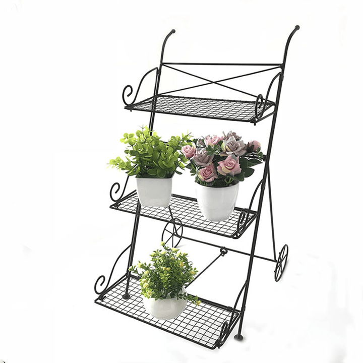 3 Tier Garden Cart Metal Shelf Stand Plant Flower Rack Storage Indoor Outdoor - MRSLM