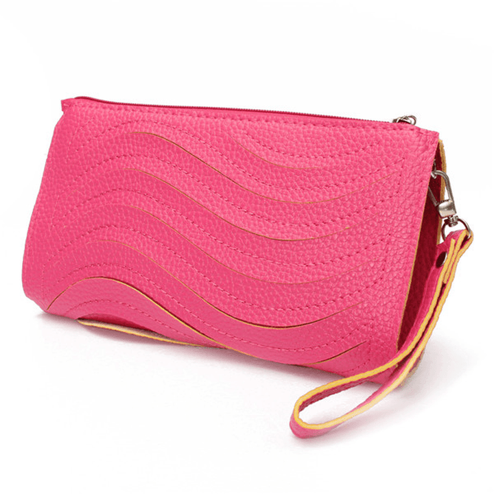 Women'S PU Handbag Wave Single Shoulder Cross Body Bag Wrist Clutch Wallet - MRSLM