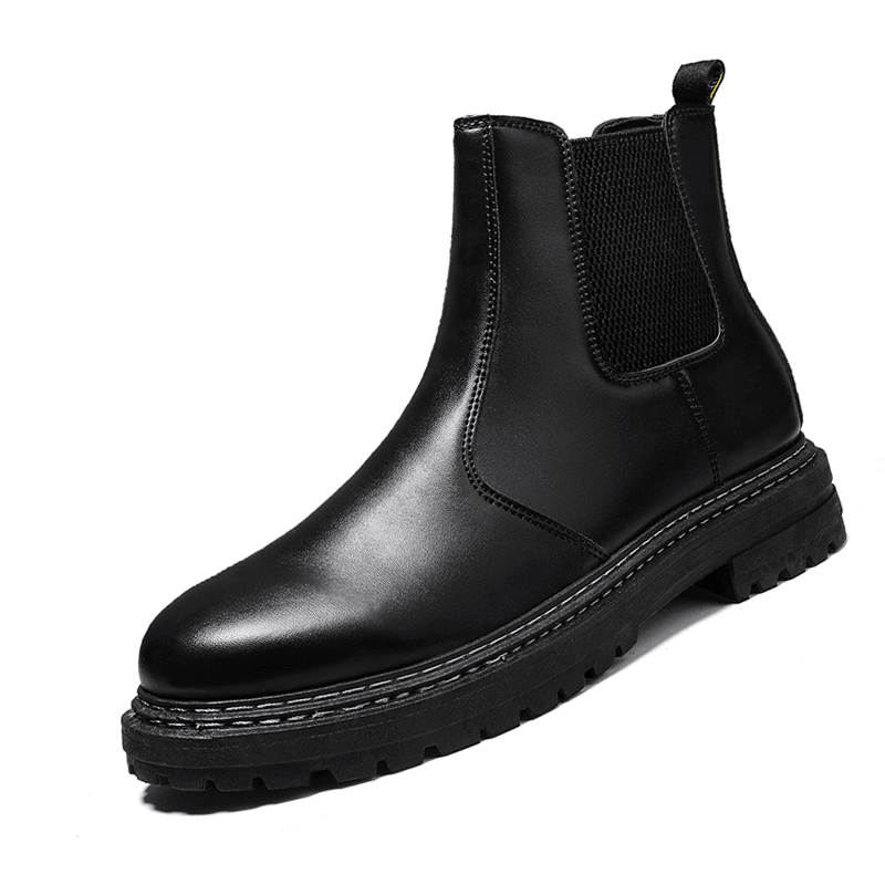 Men Stitching Elastic Band Pure Color Brief Casual Chelsea Boots - MRSLM