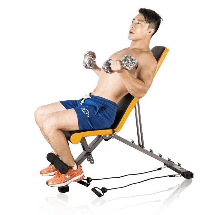 MIKING Multi-Functional Sit up Bench Adjustable Dumbbell Bench Foldable Abs Plate Fitness Exercise Training Equipment with Resistance Bands - MRSLM