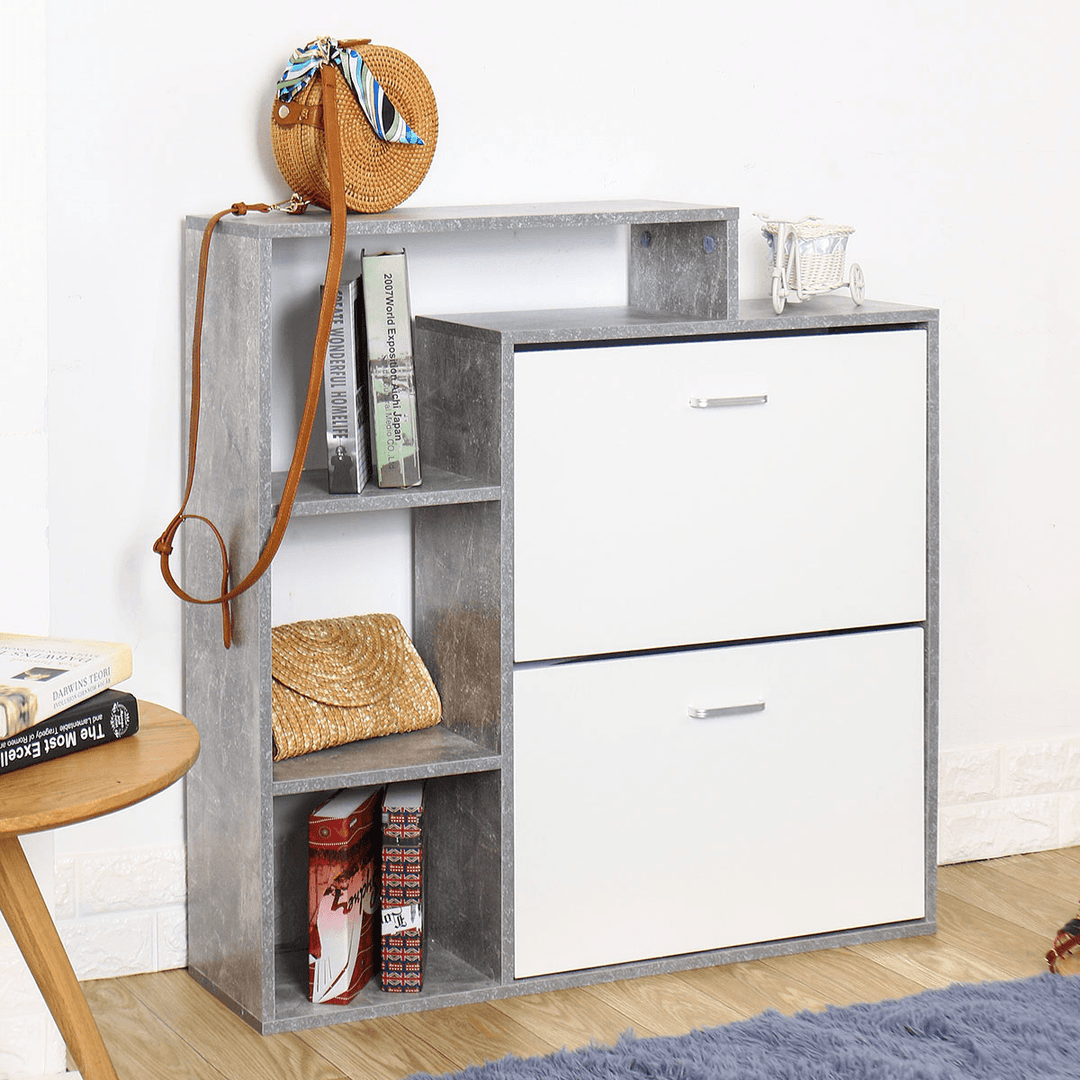 Modern Shoe Cabinet Storage Organizer 2 Door Display Shelf Multifunctional Rack - MRSLM