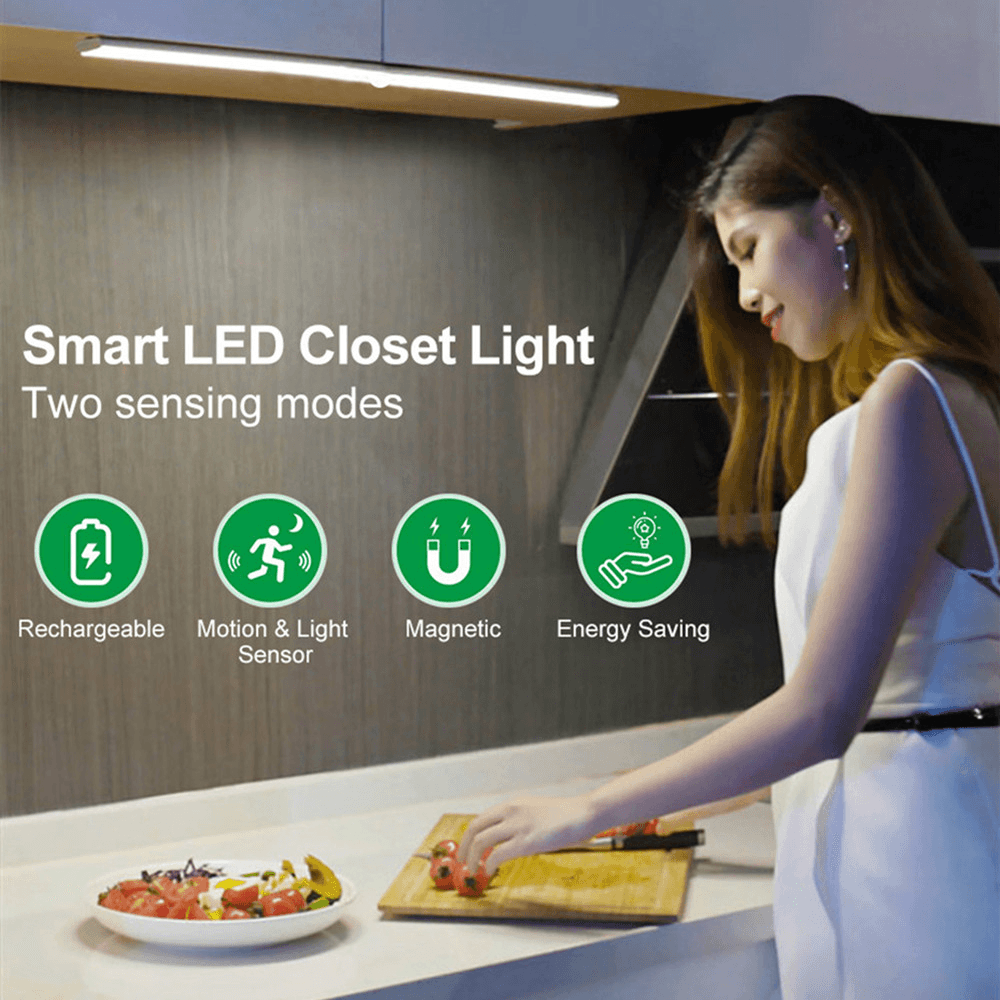 LED Closet Light USB Rechargeable Under-Cabinet Lamp Wireless Motion Sensor Night Light with Magnetic Strip for Cabinet Wardrobe - MRSLM