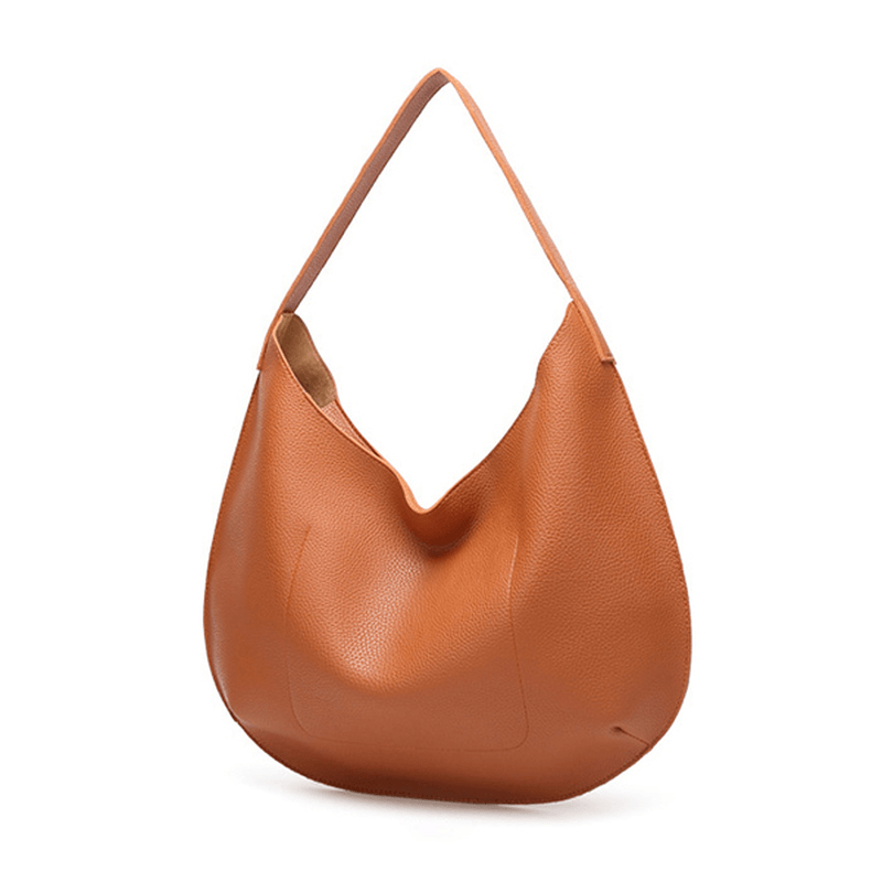 Women Simple Faux Leather Tote Bag Handbag Shoulder Bag - MRSLM