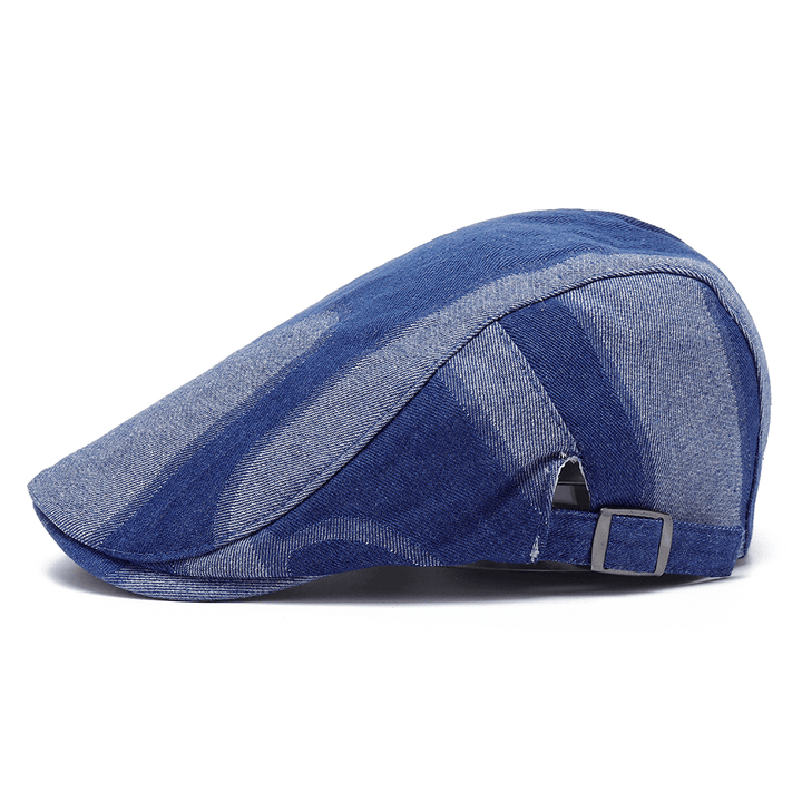 Unisex Denim Short Brim Distressed Blue Sunshade Peaked Cap - MRSLM