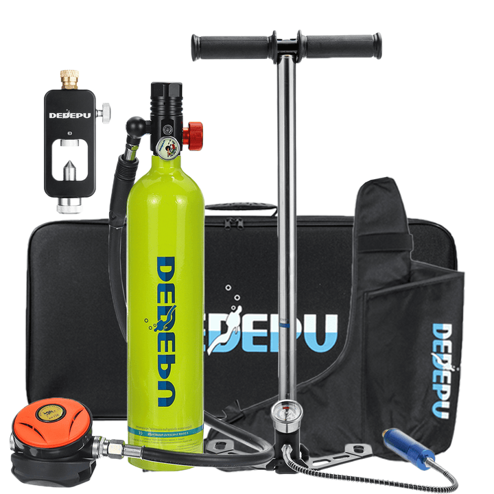 DEDEPU Mini Scuba Diving Tank Set 1L Diving Tank with Pump +Scuba Converter+Storage Bag Underwater Mini Scuba Tank Accessories - MRSLM