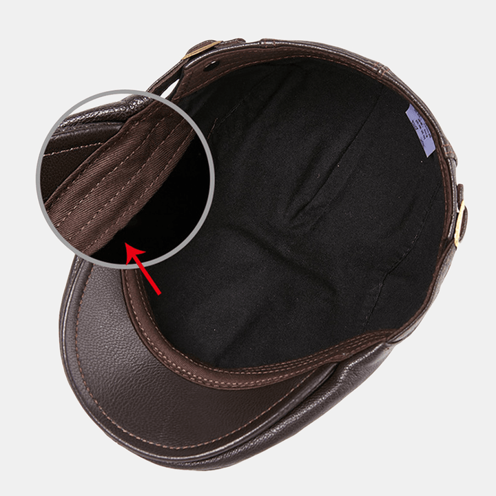 Men'S Single Skin Thin Section Sheepskin Beret Hats Youth Leather Hats Middle-Aged Adjustbale Beret Caps - MRSLM