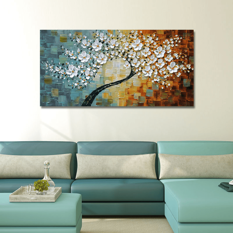 Hand Painted Oil Paintings Floral Modern Stretched Canvas Wall Art for Home Decoration Paintings - MRSLM