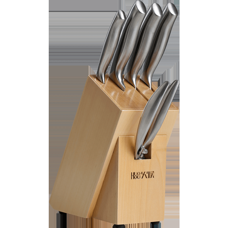 Huohou 6 Pcs Steel Kitchen Knife Set Long-Lasting Sharp Chopper Scissor Slicer Fruit Knife Bone Slicing All-Purpose Chef Knife Set Holder - MRSLM