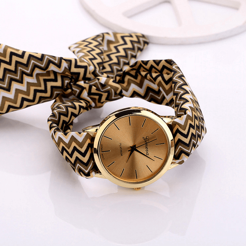 Fashion Chic Big Dial Striped Cloth Strap Women Quartz Watch Wristwatch - MRSLM