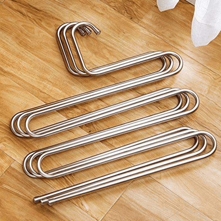 5 Layers Pants Hanger Trousers Towels Hanging Cloth Clothing Rack Space Saver - MRSLM