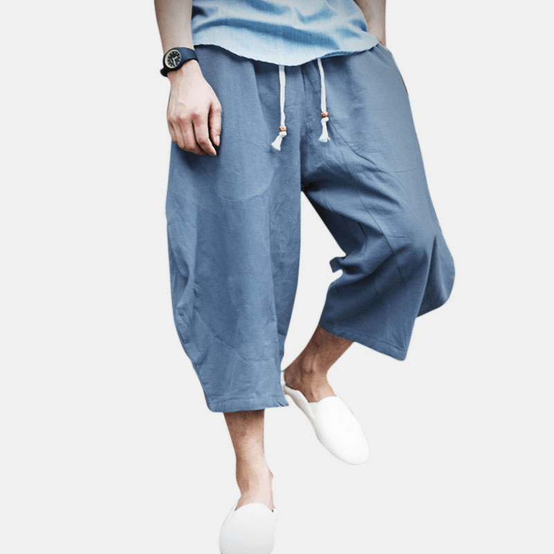 Mens Vintage Chinese Style Linen Casual Loose Baggy Pants - MRSLM