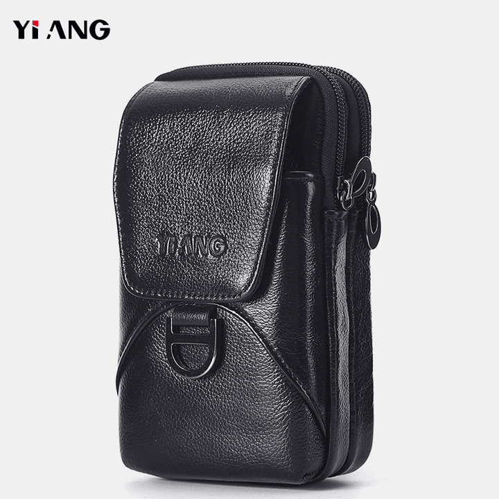 Men Genuine Leather Multifunctional Waist Bag Phone Bag - MRSLM