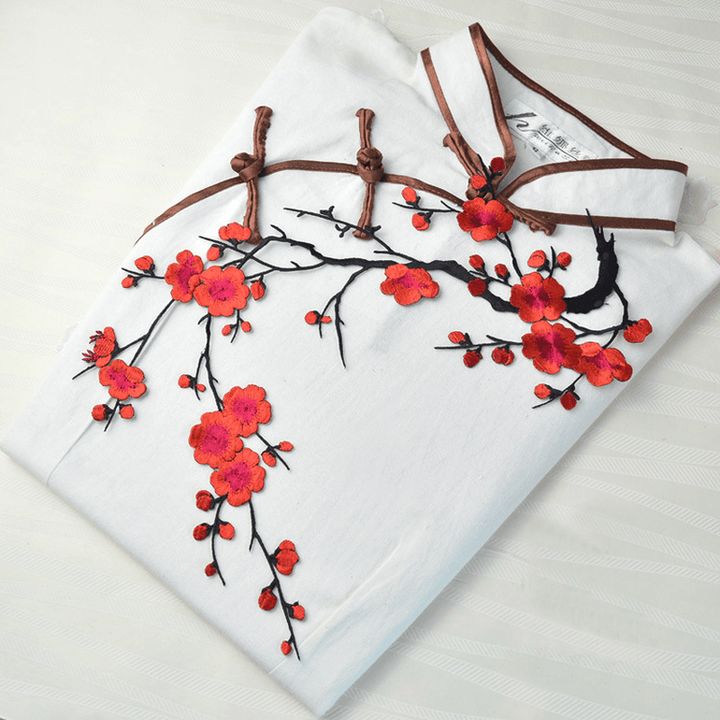 Plum Blossom Flower Applique Clothing Embroidery Patch Fabric Sticker Iron on Patch Sewing Repair - MRSLM