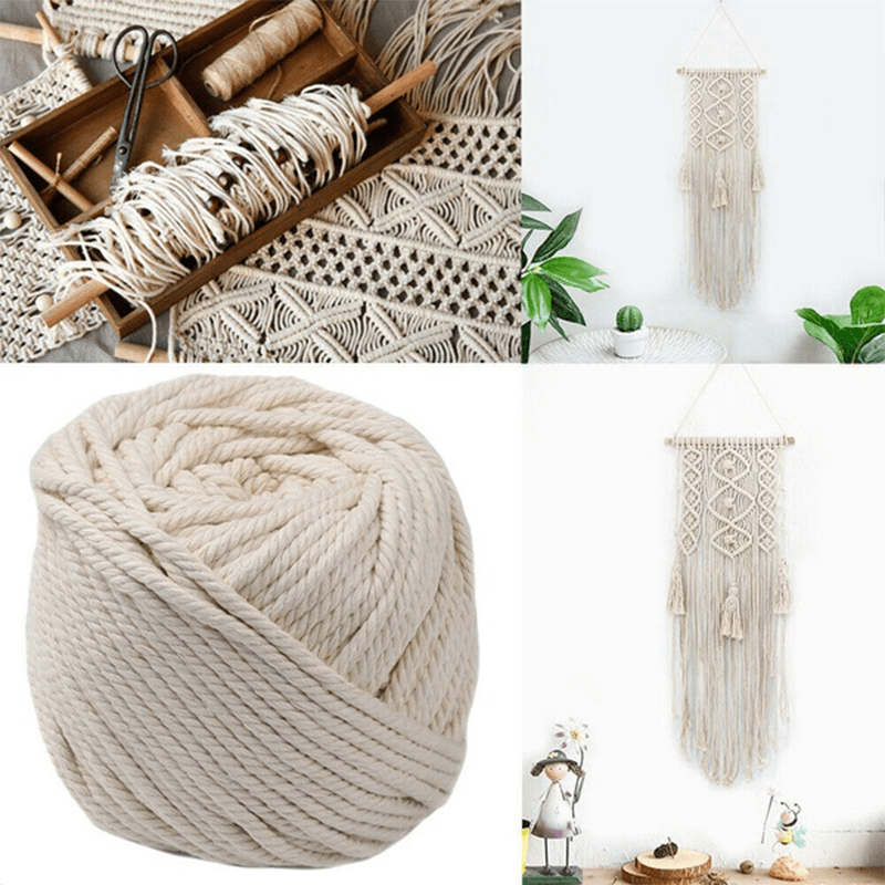 8Mm Diameter Macrame Cord Twisted Cotton Rope White Beige Handmake String for DIY Home Decorative Accessoreis - MRSLM